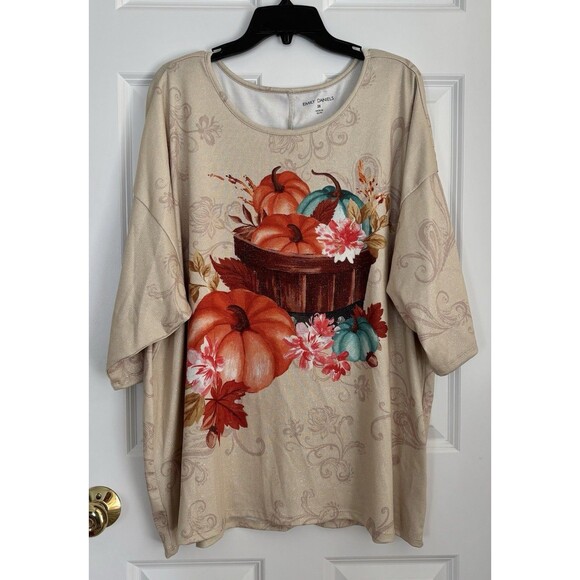 EMILY DANIELS WOMENTS TOPS FALL PUMPKIN SCOOP NECK 3/4 SLEEVE KNIT GLITTER - Picture 2 of 7